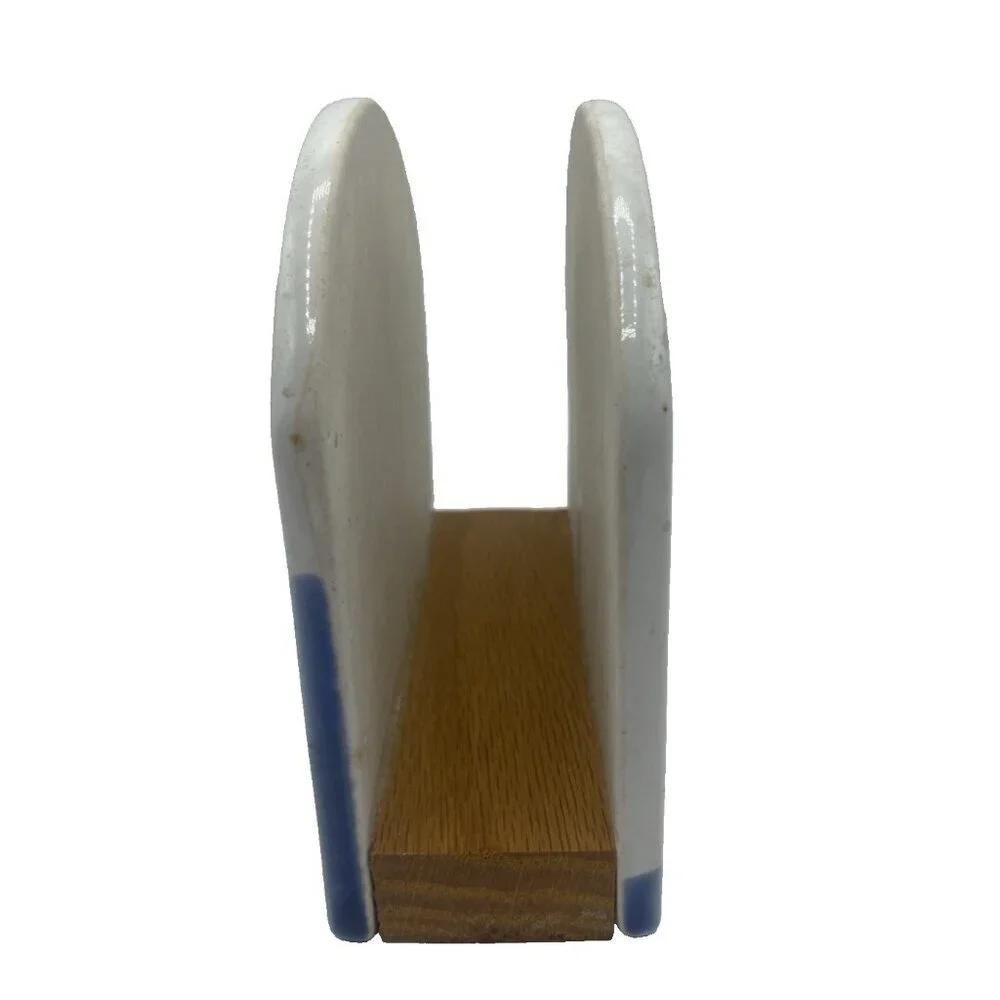 Vintage Handmade Pottery Blue Napkin Holder Coastal Kitchen Decor Seagull
